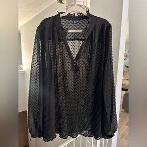 GAP Black Textured Sheer Blouse xxl